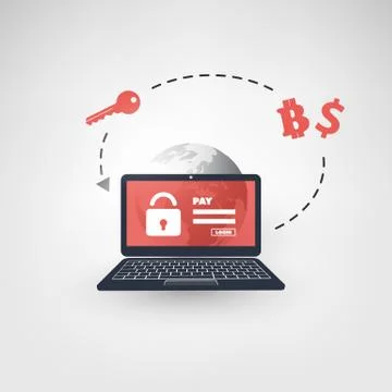 Locked Device, Encrypted Files, Lost Documents, Global Ransomware Attack Stock Illustration