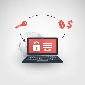Locked Device, Encrypted Files, Lost Documents, Global Ransomware Attack Stock Illustration