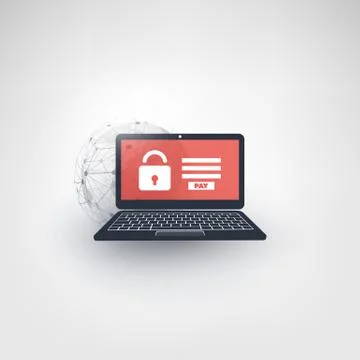 Locked Device, Encrypted Files, Lost Documents, Global Ransomware Attack Stock Illustration