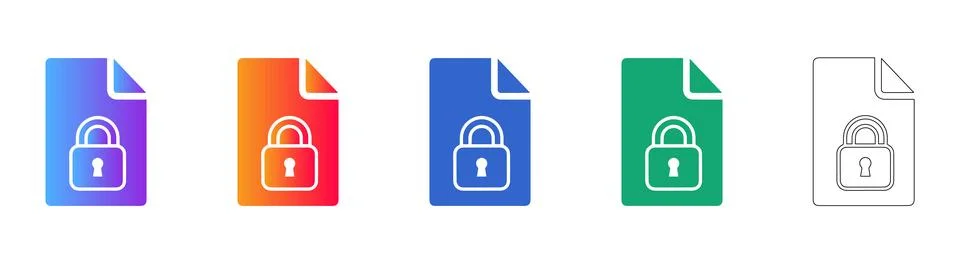 Locked Document File Icon Set Illustrazione stock
