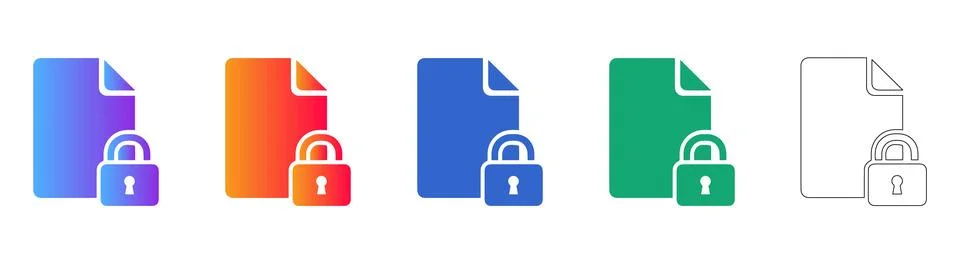 Locked Document File Security Icons with Closed Padlock Stock Illustration