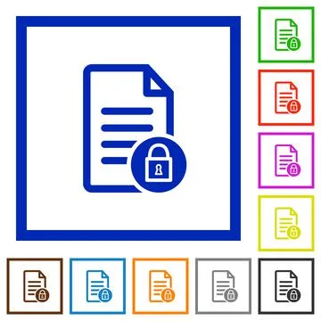 Locked document flat framed icons Stock Illustration