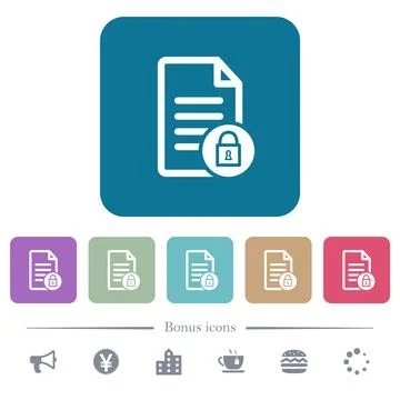 Locked document flat icons on color rounded square backgrounds Stock Illustration