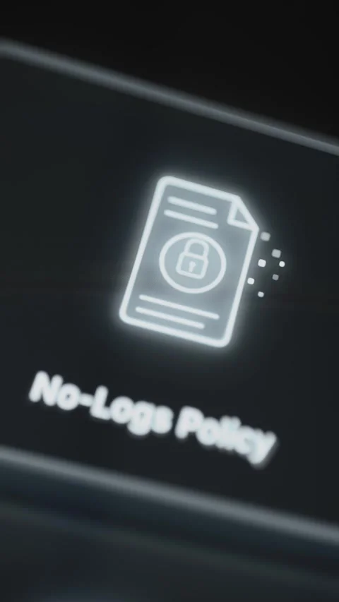 Locked document icon and clear no logs policy message on a dark interface Stock Footage 342491227
