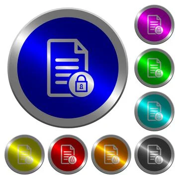 Locked document luminous coin-like round color buttons Stock Illustration