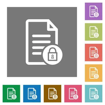 Locked document square flat icons Stock Illustration