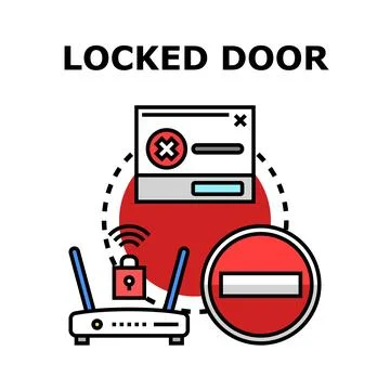 Locked door cyber security concept preventing access Stock Illustration