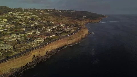 Locked Down Aerial View of Sunset Cliffs Boulevard, HD Stock Footage 109685743