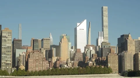 Locked Down Cinematic Shot of New York Skyline in Early Morning Stock Footage 326373728