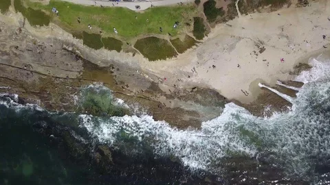 Locked-Down Overhead Shot of La Jolla Crashing Waves, California, HD Stock Footage 109690354