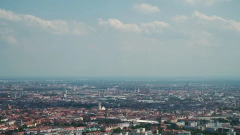 Locked down panoramic view of city center of Munich from tv tower towards Stock Footage 125250345