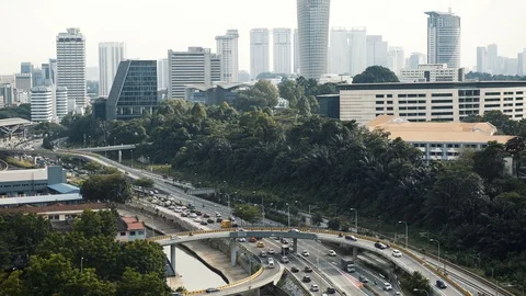 Locked down shot of modern skyline of Kuala Lumpur. Real time panorama skyline Stock-Footage 125632536