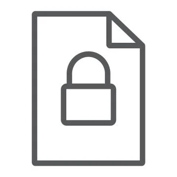 Locked file line icon, document and computer, file with padlock sign, vector Illustrazione stock