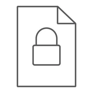Locked file thin line icon, document and computer, file with padlock sign Stock Illustration