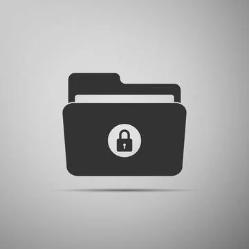 Locked folder icon isolated on grey background. Flat design. Vector Illustration Illustrazione stock