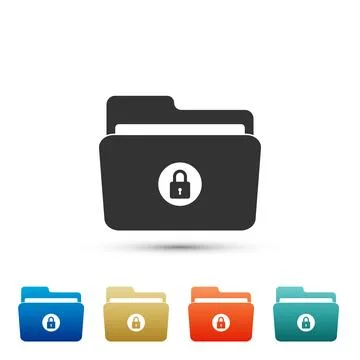 Locked folder icon isolated on white background. Set elements in colored icons Illustrazione stock