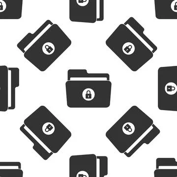 Locked folder icon seamless pattern on white background. Flat design. Vector Stock Illustration