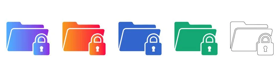 Locked Folder Icons for Data Security and Confidential Information 스톡 일러스트