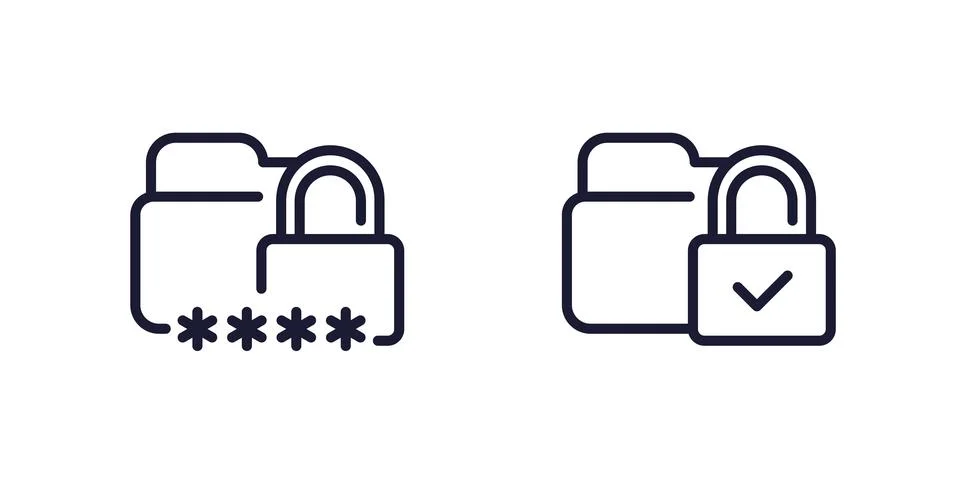 Locked folder with password line icons Stock Illustration
