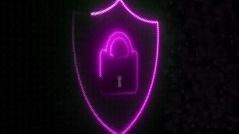 Locked Icon Animation with Shield on Neon Glow line – Secure Design Stock Footage 283987055