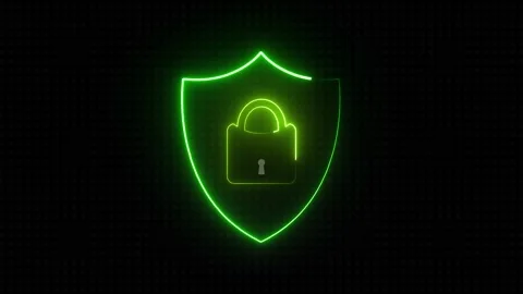 Locked Icon with Shield – Cybersecurity Padlocked Animation Neon Glow Line. Stock Footage 283987043