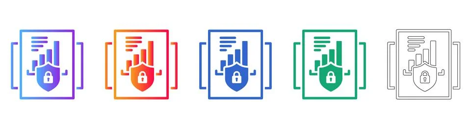 Locked KPI Data Shield Icon Set Illustrazione stock