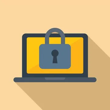 Locked laptop icon flat vector. Data protect Stock Illustration