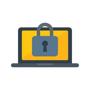 Locked laptop icon flat vector. Data protect Stock Illustration