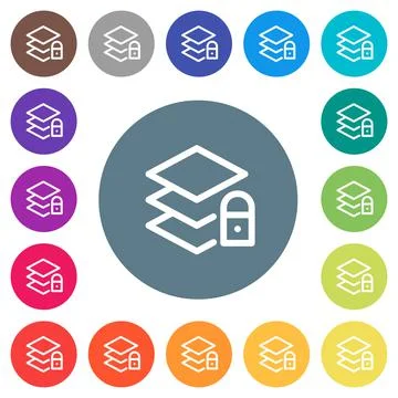 Locked layers flat white icons on round color backgrounds 库存插图