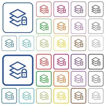 Locked layers outlined flat color icons 스톡 일러스트