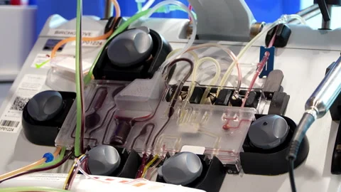 Locked Off Medium Side Angle of Apheresis Machine in Operation Stock Footage 316221040