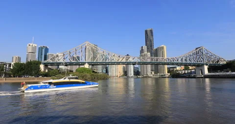 Locked off motion of Story Bridge and Brisbane CBD, Brisbane, QLD, 10-07-2025 Stock Footage 320175070