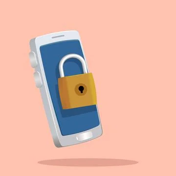 Locked padlock in fornt of smartphone vector illustration Stock Illustration