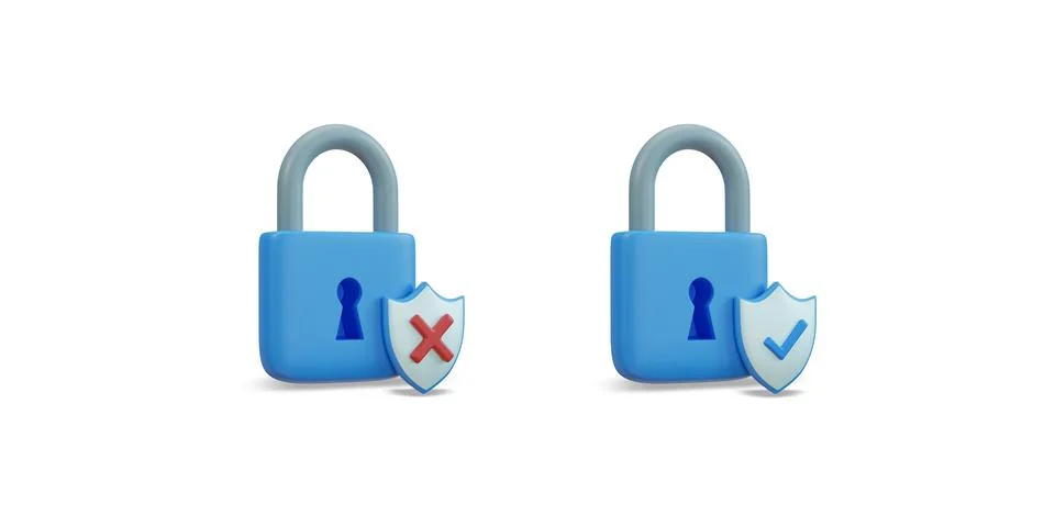 Locked padlock icon. Security data concept. clipping path. 3D rendering. Stock Illustration