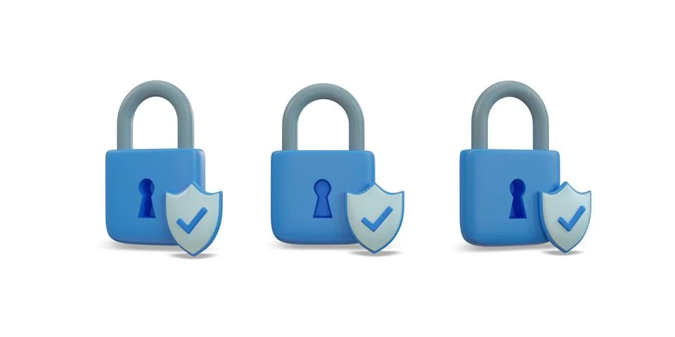 Locked padlock icon. Security data concept. clipping path. 3D rendering. Stock Illustration