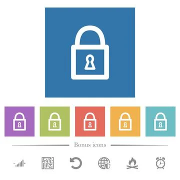 Locked padlock with keyhole flat white icons in square backgrounds Stock Illustration