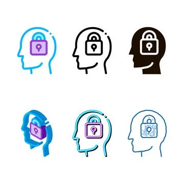 Locked padlock in man silhouette mind vector icon styles Stock Illustration