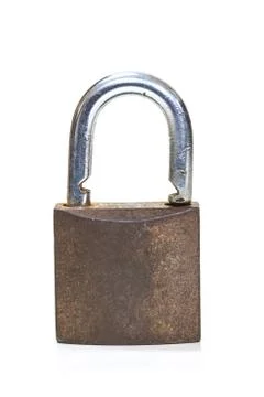 Locked padlock over white background Stock Photos