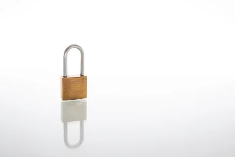 Locked padlock as security or privacy concept, isolated on white background w Foto stock