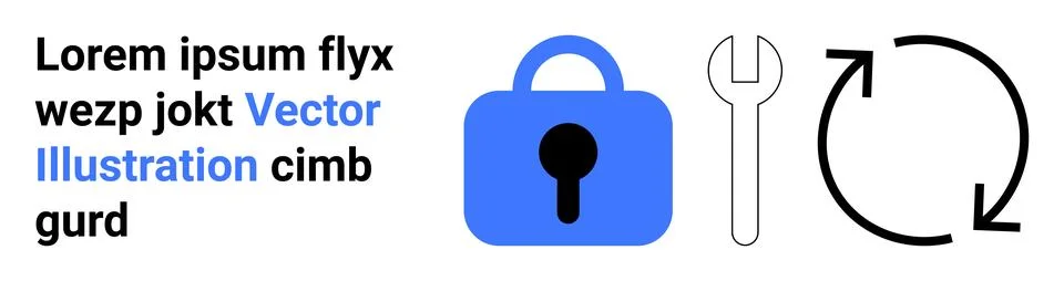 Locked padlock, wrench, and refresh symbol emphasize cybersecurity, routine m Stock Illustration