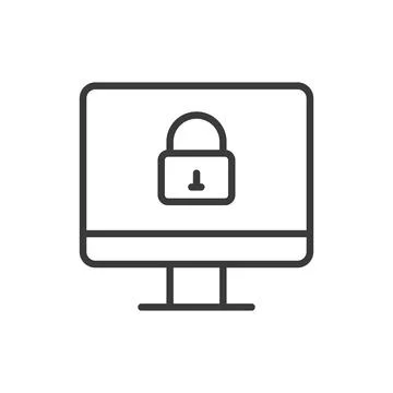 Locked PC, icon in line design. Locked, PC, security, computer, password Stock Illustration