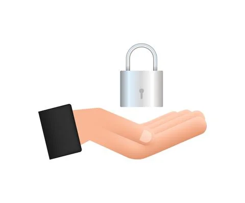Locked realistic padlock in hands. Security Concept. Metal Lock For Safety And Stock Illustration