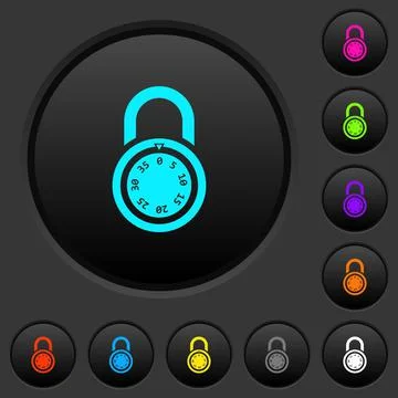 Locked round combination lock dark push buttons with color icons Stock Illustration