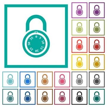 Locked round combination lock flat color icons with quadrant frames 스톡 일러스트
