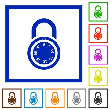 Locked round combination lock flat framed icons Stockillustratie