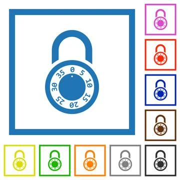 Locked round combination lock flat framed icons 库存插图