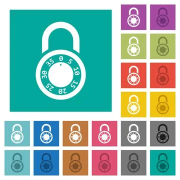 Locked round combination lock square flat multi colored icons Illustrazione stock