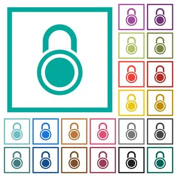 Locked round padlock flat color icons with quadrant frames Stock Illustration