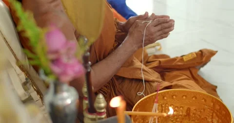 Locked shot and close up the Thai monk is sitting. Stock Footage 240943812