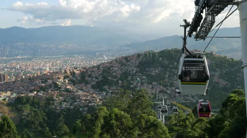 Locked-Off Shot of the MetroCable Public Transit System in Medellin, Colombia Stock Footage 209942852